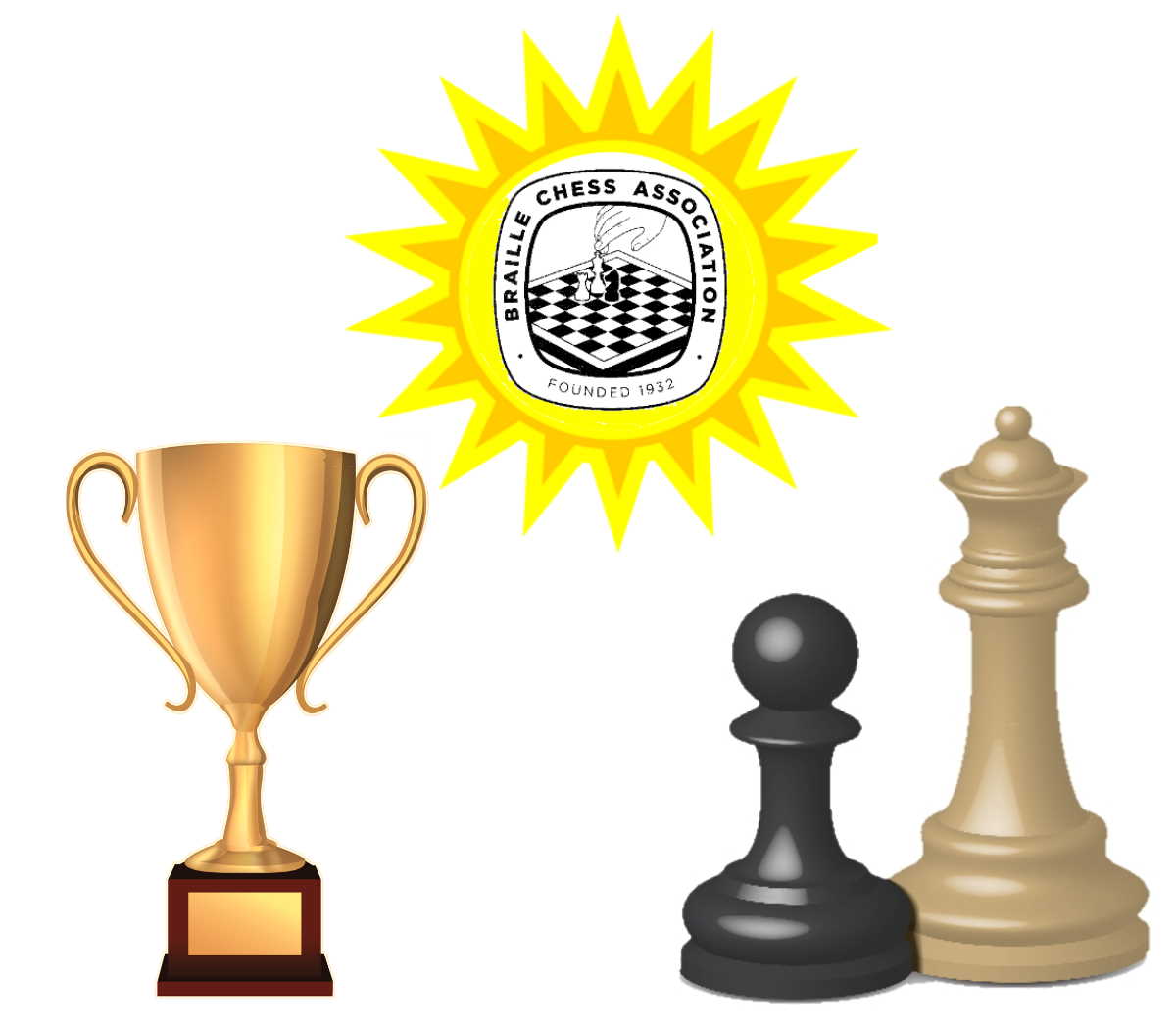 Summer Cup Logo with chess pieces, a trophy and the sun with the BCA logo in its centre.