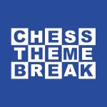 Chess Theme Break logo designed by Freya Smith. The letters alternate between blue on white squares and white on blue squares, chessboard style!