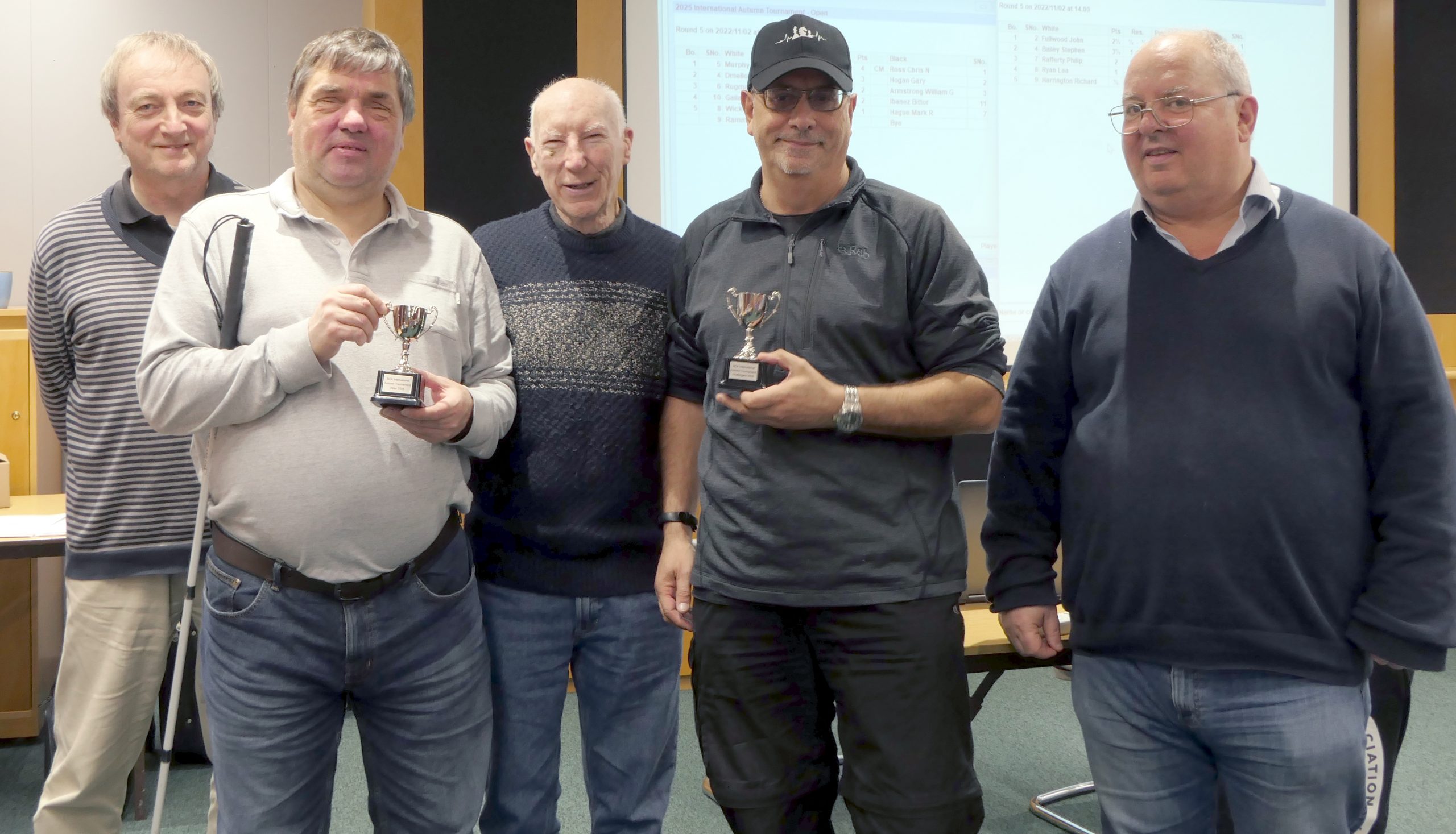 L to R David Clayton (Arbiter), Chris Ross (Open winner), Bill Armstrong (BCA Chairman), Steve Bailey (Challengers winner), Alan Atkinson (Arbiter)