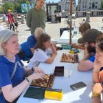 Abi Baker (L) was among the BCA members who went to Chess Fest in Trafalgar Square.