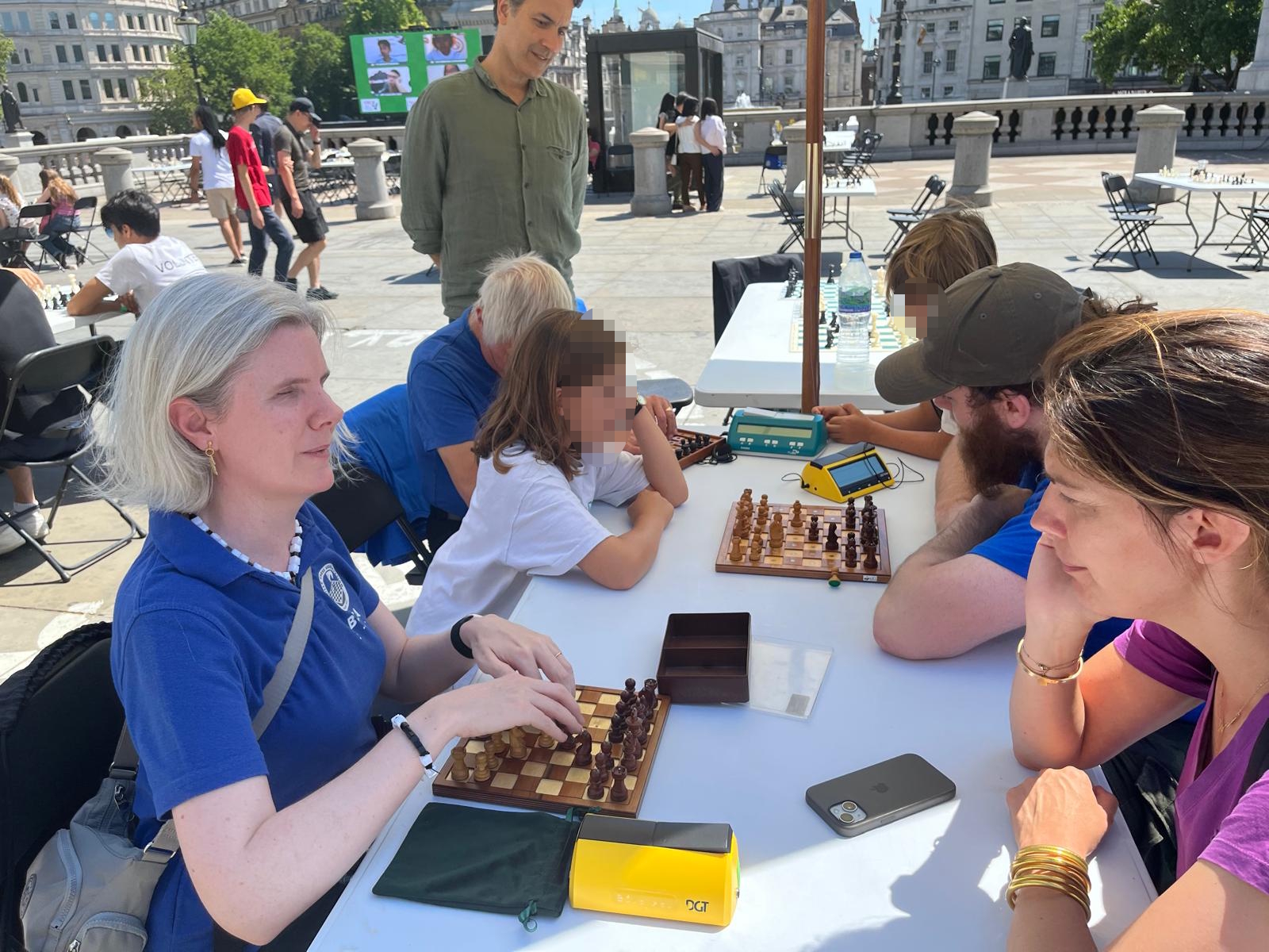 Abi Baker (L) was among the BCA members who went to Chess Fest in Trafalgar Square.